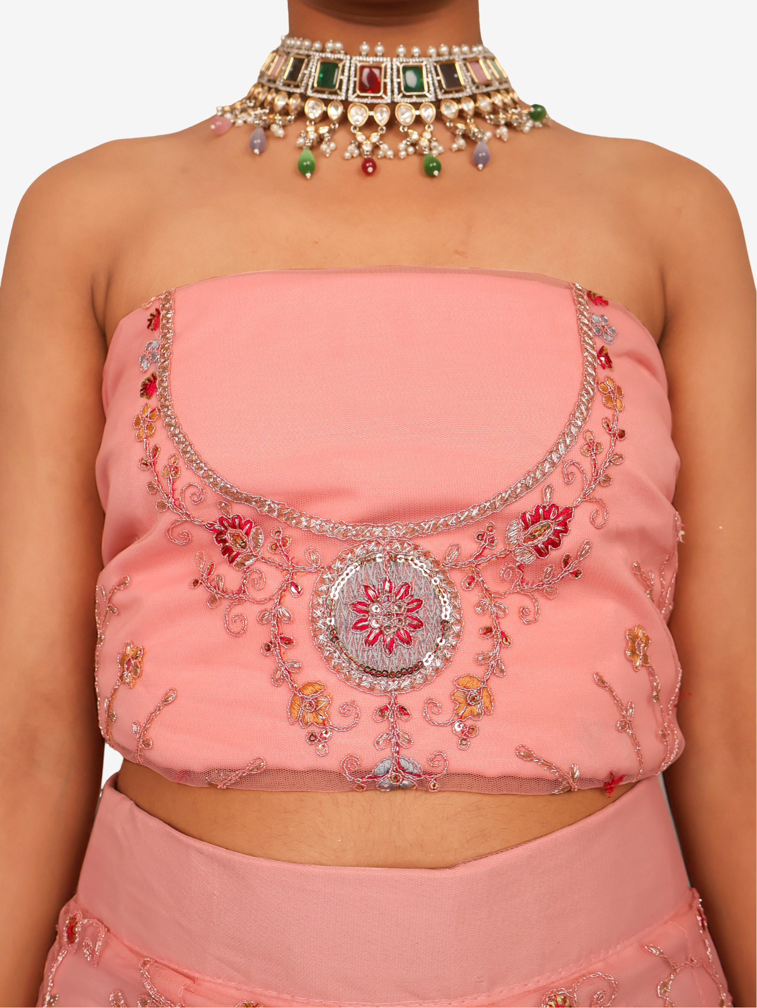 Semi-Stitched Lehenga with Embroidery & Zari Thread Work by Shreekama